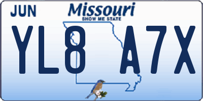 MO license plate YL8A7X