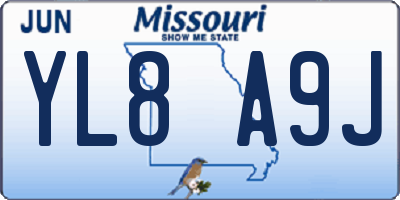 MO license plate YL8A9J