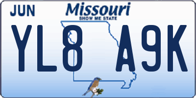 MO license plate YL8A9K