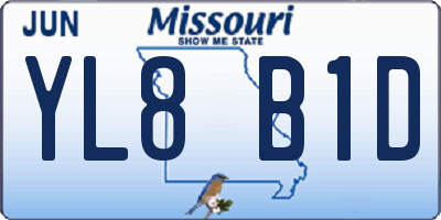MO license plate YL8B1D