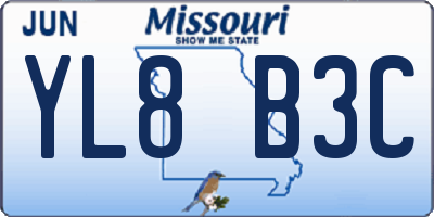 MO license plate YL8B3C