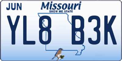 MO license plate YL8B3K