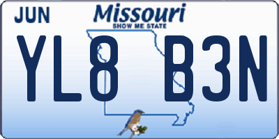MO license plate YL8B3N