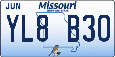 MO license plate YL8B3O