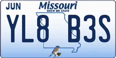 MO license plate YL8B3S