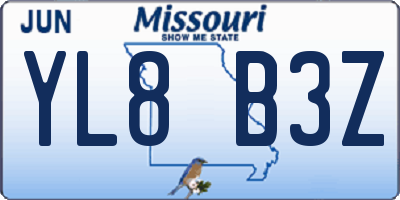 MO license plate YL8B3Z