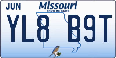 MO license plate YL8B9T