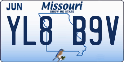 MO license plate YL8B9V