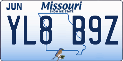 MO license plate YL8B9Z