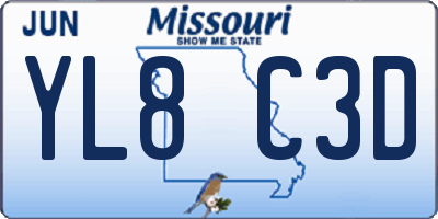MO license plate YL8C3D