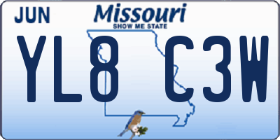 MO license plate YL8C3W