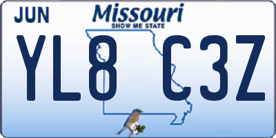 MO license plate YL8C3Z
