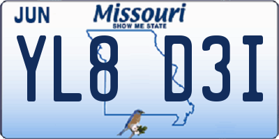 MO license plate YL8D3I