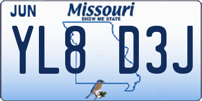 MO license plate YL8D3J
