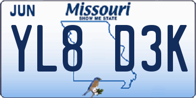 MO license plate YL8D3K