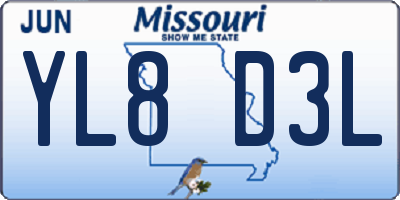 MO license plate YL8D3L
