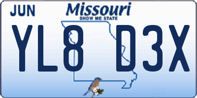 MO license plate YL8D3X