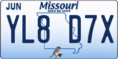MO license plate YL8D7X