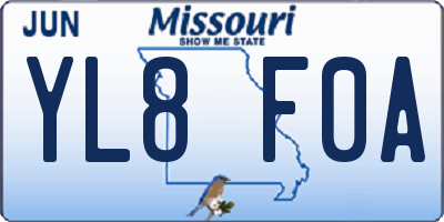 MO license plate YL8F0A