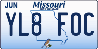 MO license plate YL8F0C