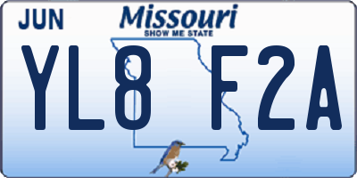 MO license plate YL8F2A