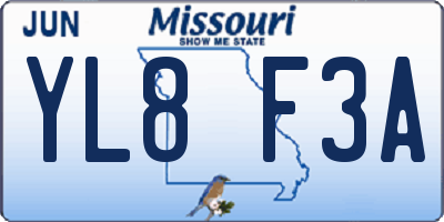 MO license plate YL8F3A