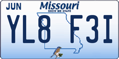 MO license plate YL8F3I