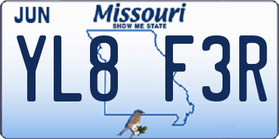 MO license plate YL8F3R
