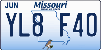 MO license plate YL8F4O
