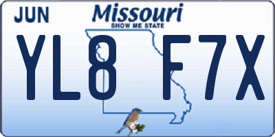 MO license plate YL8F7X