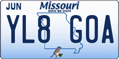 MO license plate YL8G0A