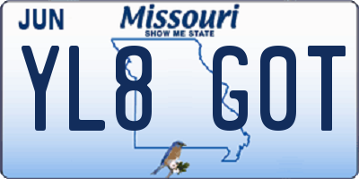 MO license plate YL8G0T
