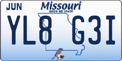 MO license plate YL8G3I