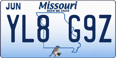 MO license plate YL8G9Z