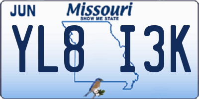MO license plate YL8I3K