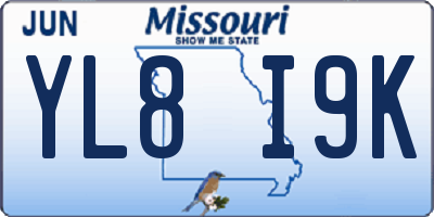 MO license plate YL8I9K