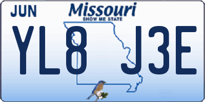MO license plate YL8J3E