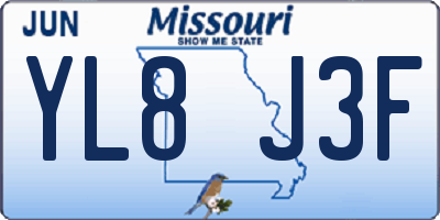 MO license plate YL8J3F