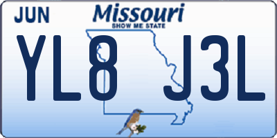 MO license plate YL8J3L