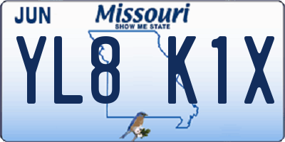 MO license plate YL8K1X