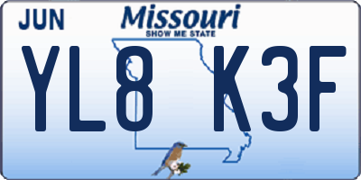 MO license plate YL8K3F