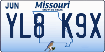 MO license plate YL8K9X