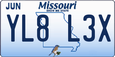 MO license plate YL8L3X