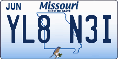 MO license plate YL8N3I