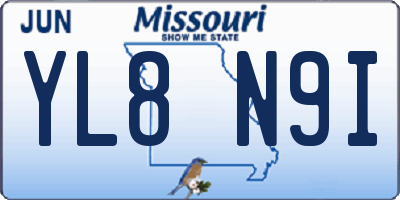 MO license plate YL8N9I
