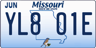 MO license plate YL8O1E