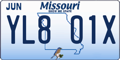 MO license plate YL8O1X