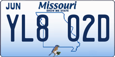 MO license plate YL8O2D
