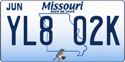 MO license plate YL8O2K