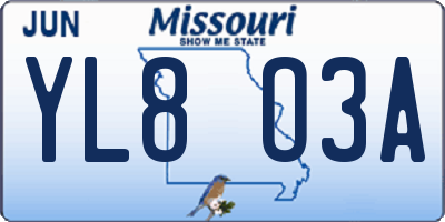 MO license plate YL8O3A